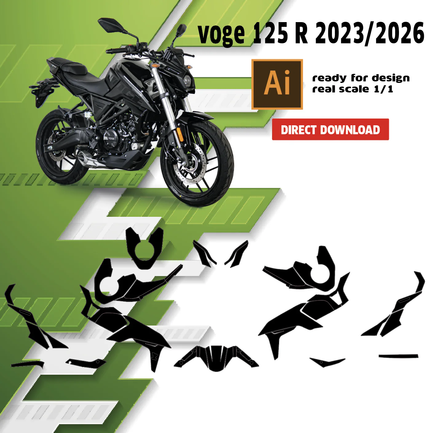 Template voge r 125 — gabarit de découpe vectoriel